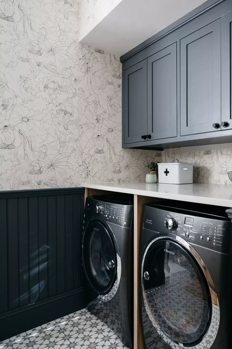 33 Modern Laundry Room Designs That Never Go Out of Style 26 Hang Modern Wallpaper
