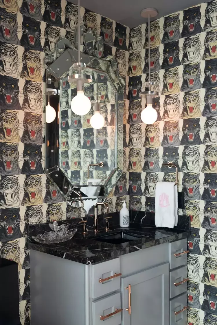 50 Moody Dark Bathroom Ideas for a Dramatic Transformation 50 Hang Patterned Wallpaper