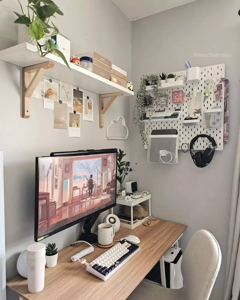 30 Home Office Shelving Solutions for Your Workspace 1 Hang Shelves and a Pegboard