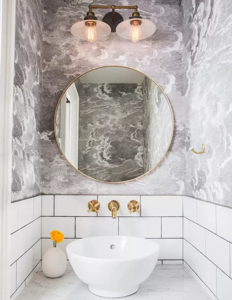 43 Beautiful Powder Room Ideas to Transform Your Half Bath 37 Hang Stormcloud Wallpaper