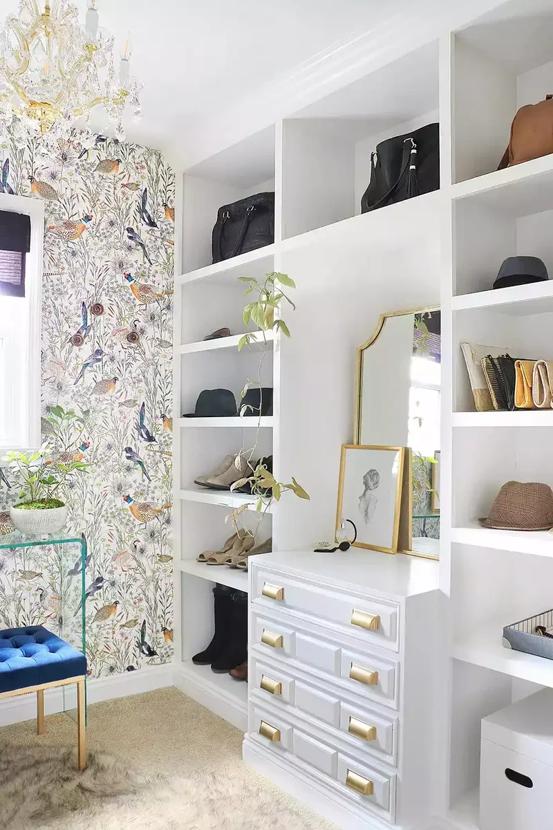 24 Glamorous Dressing Room Ideas to Transform Your Space 12 Hang Whimsical Wallpaper