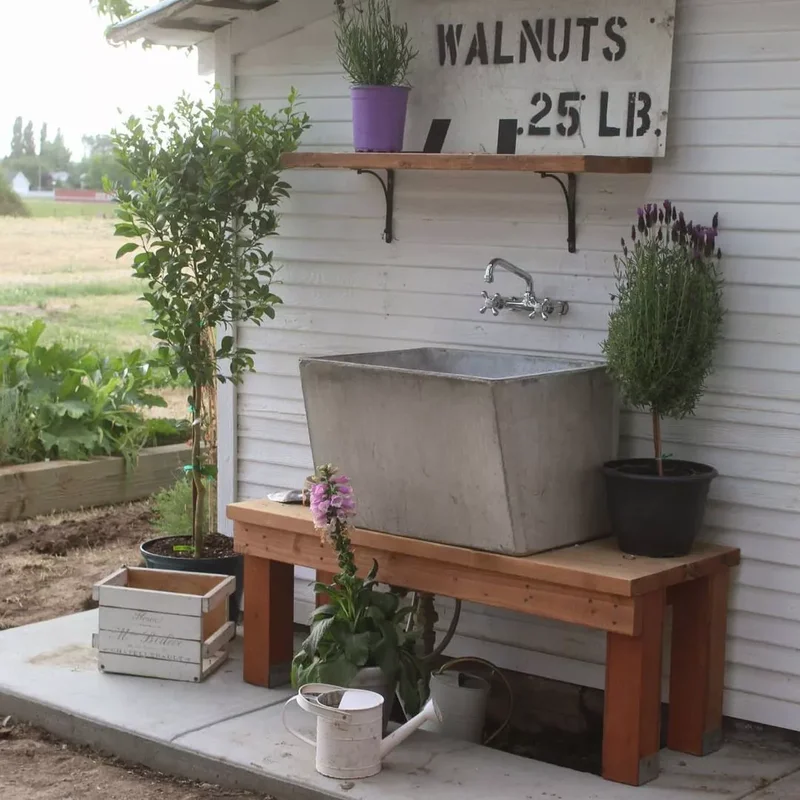 12 Outdoor Sink Ideas That Will Transform Your Backyard 1 Hang a Shelf Above the Sink