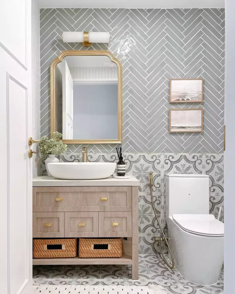21 Beautiful Sage Green Bathroom Ideas You'll Adore Forever 8 Have Fun With Herringbone
