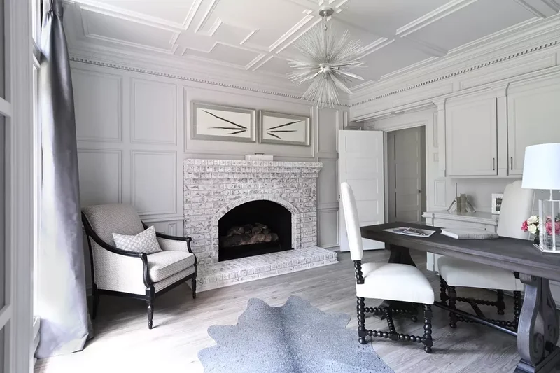 42 White Brick Fireplace Ideas to Modernize Your Living Space 1 Home Office Fireplace