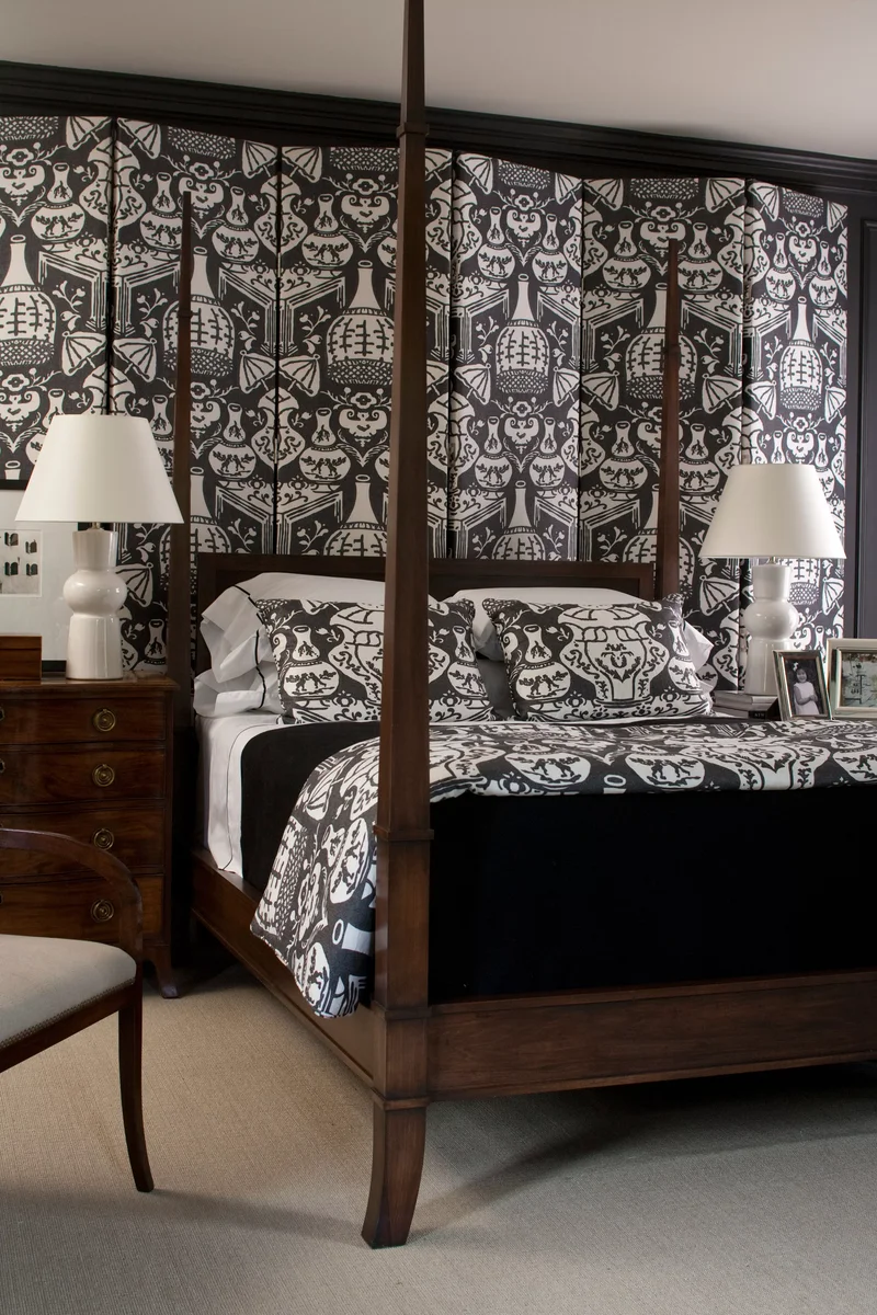 31 Sophisticated Black Bedroom Ideas for Your Dream Space 15 Incorporate Black and White Patterns