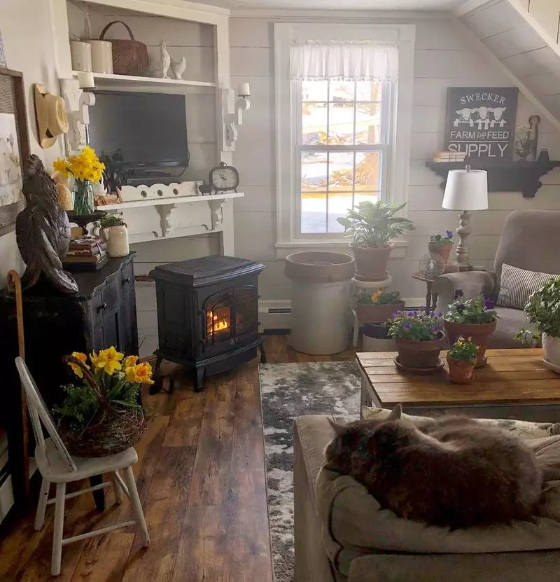 40 Cozy and Inviting Country Living Room Design Ideas 3 Incorporate Lots of Greenery