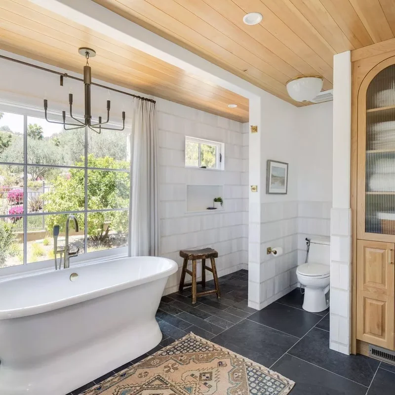 20 Stunning Wood Ceiling Design Ideas for Every Room 10 Incorporate a Wood Ceiling in the Bathroom