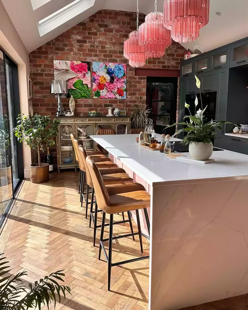 30 Pink Kitchen Designs Showing Pink as the Ideal Neutral 8 Infuse Pink Into the Lighting