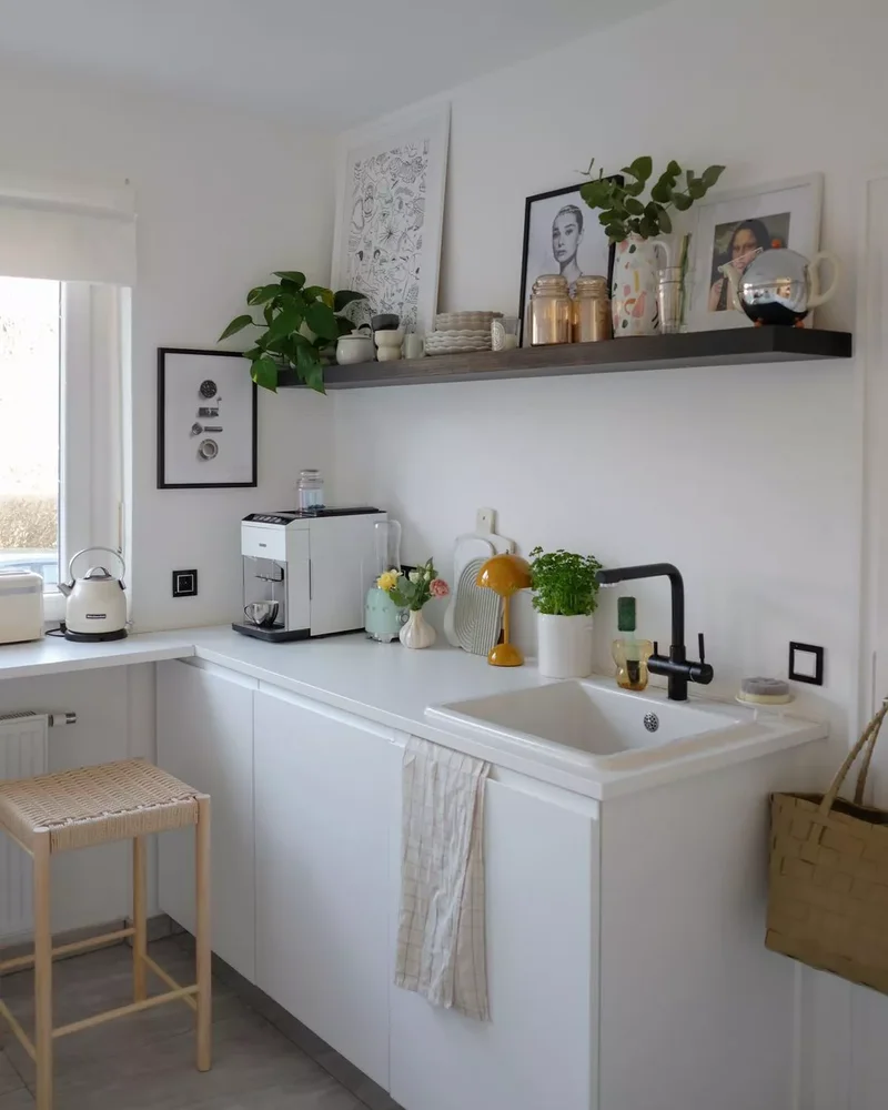 22 Budget-Friendly Small Kitchen Ideas That Create Impact 10 Install One Long Shelf