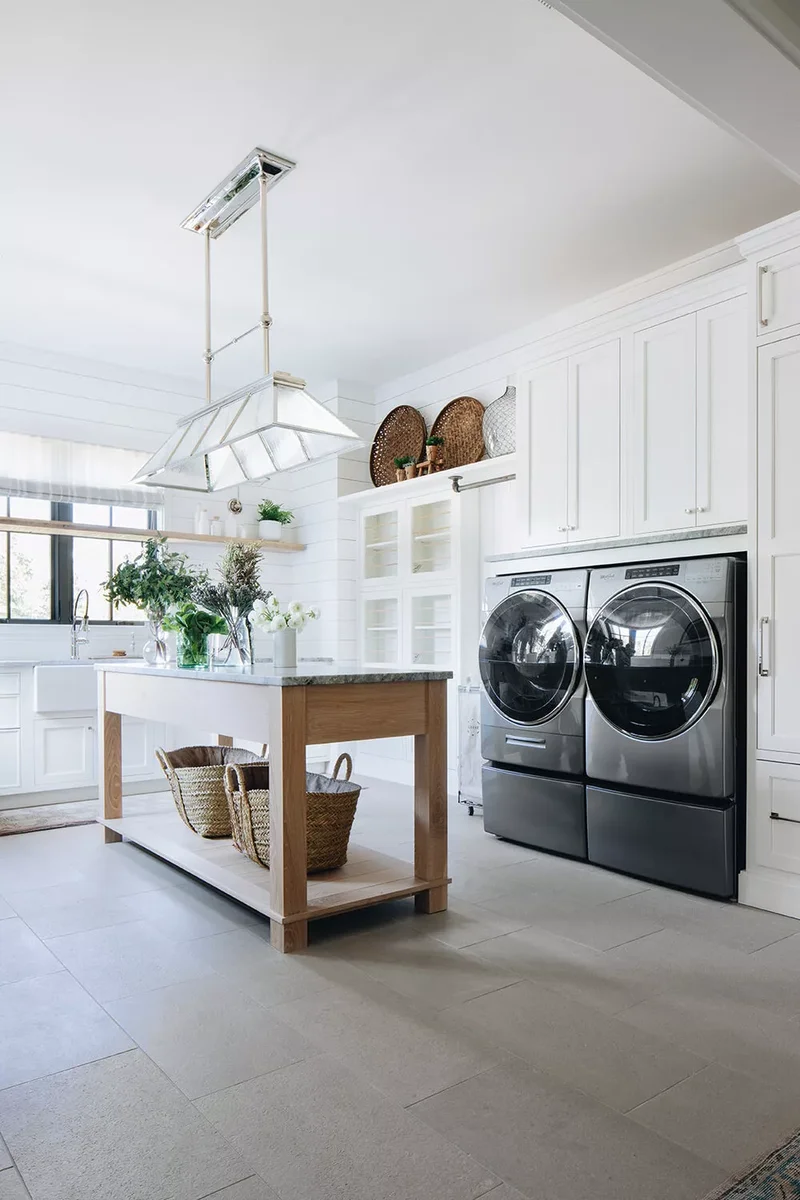 33 Modern Laundry Room Designs That Never Go Out of Style 31 Install Statement Lighting