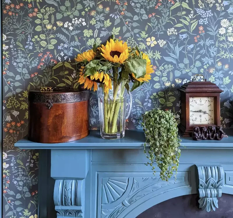 36 Beautiful Painted Fireplace Ideas for Your Home 28 Install Wallpaper Behind a Colorful Fireplace