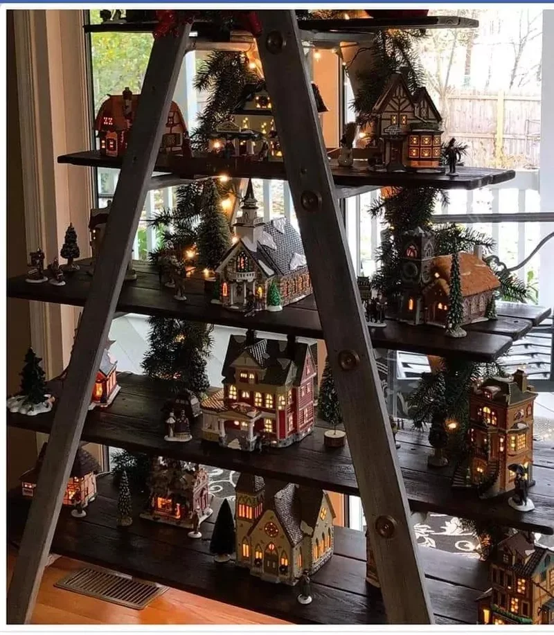 20 Christmas Village Display Ideas for Nostalgic Holidays 12 Ladder Display