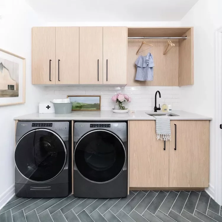 57 Laundry Room Ideas That Make Chores More Enjoyable 8 Lay Herringbone Floor Tiles