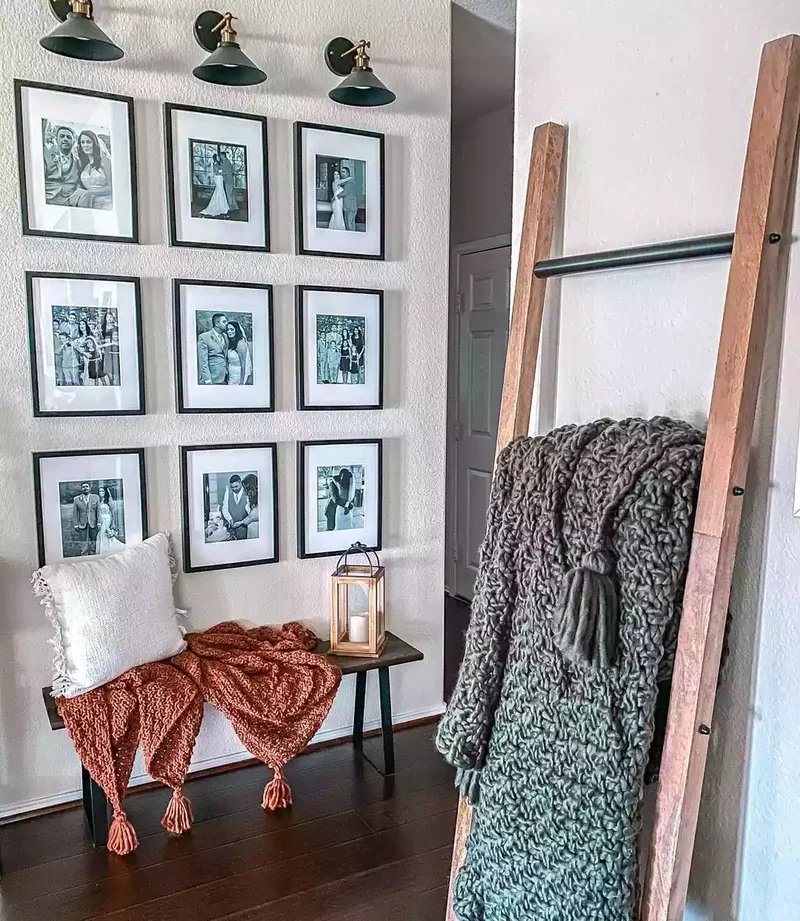 67 Farmhouse Style Ideas for Your Modern Rustic Home 39 Lean a Rustic Blanket Ladder