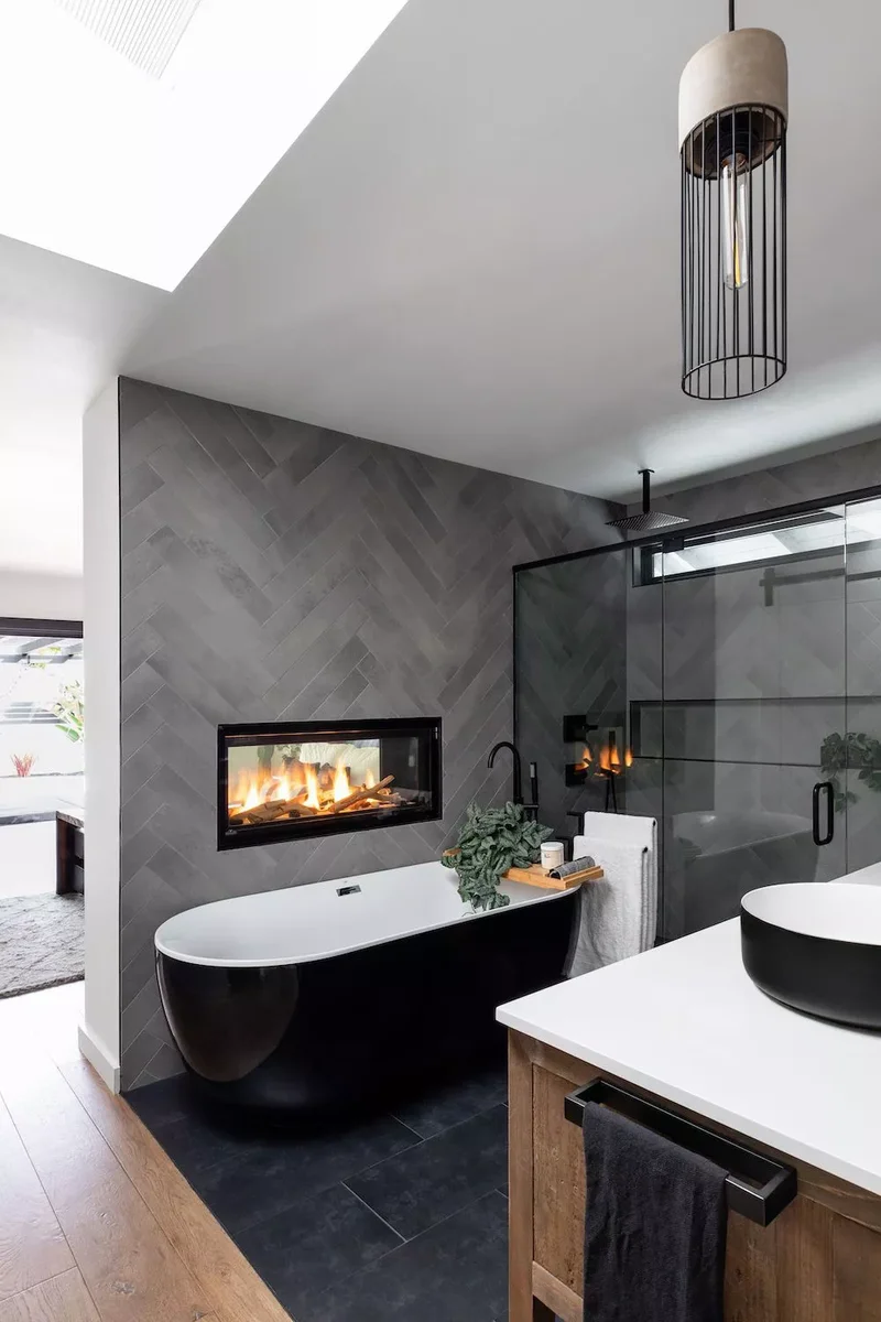 102 Beautiful Bathroom Design Ideas You'll Love to Recreate 97 Linear Fireplace