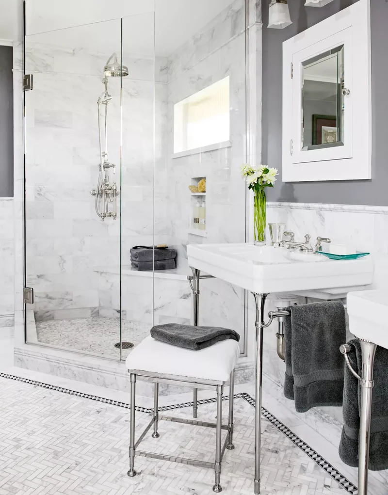 31 Stunning Black and White Bathroom Design Ideas 11 Marble Bathroom Surfaces