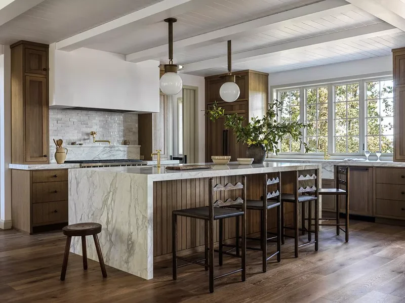 Marble and Wood Kitchen Island