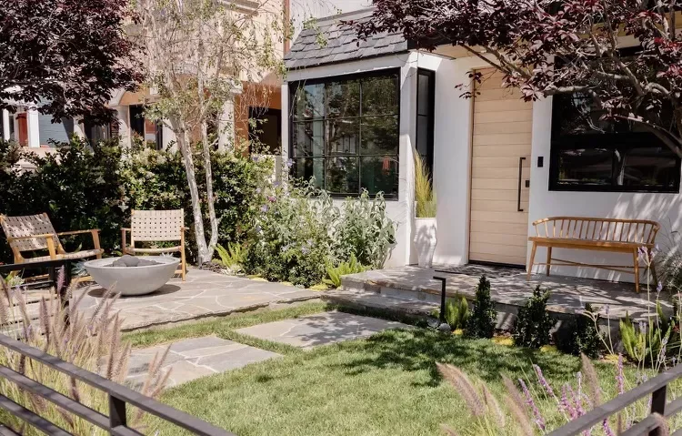 45 Beautiful Backyard Walkway Ideas to Transform Your Yard 16 Matching Stone Patio and Walkway