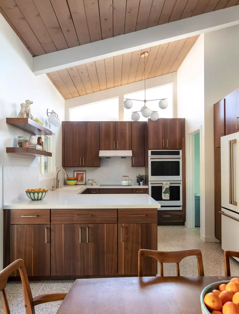 Midcentury Modern White and Gold Kitchen