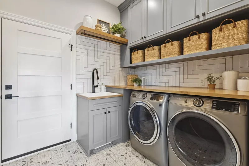 33 Modern Laundry Room Designs That Never Go Out of Style 1 Mix Open and Closed Storage