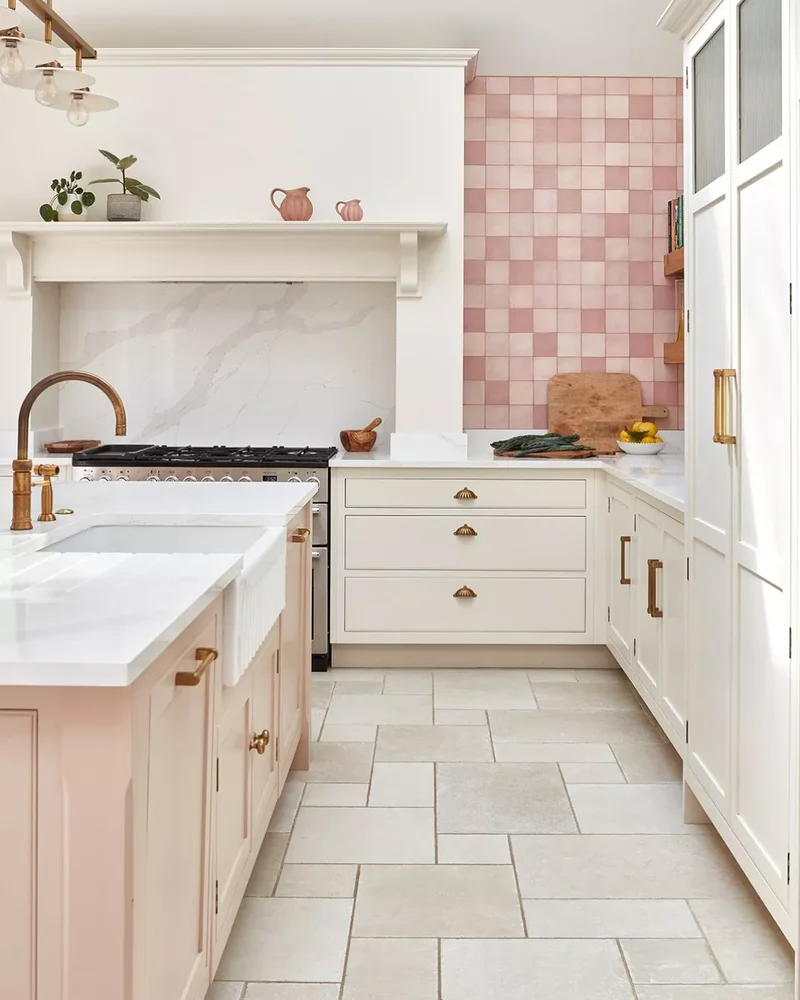 30 Pink Kitchen Designs Showing Pink as the Ideal Neutral 17 Mix Pink Tiling