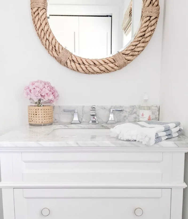 30 Beach-Inspired Bathroom Designs to Bring Coastal Vibes Home 26 Mix and Match Woven Materials