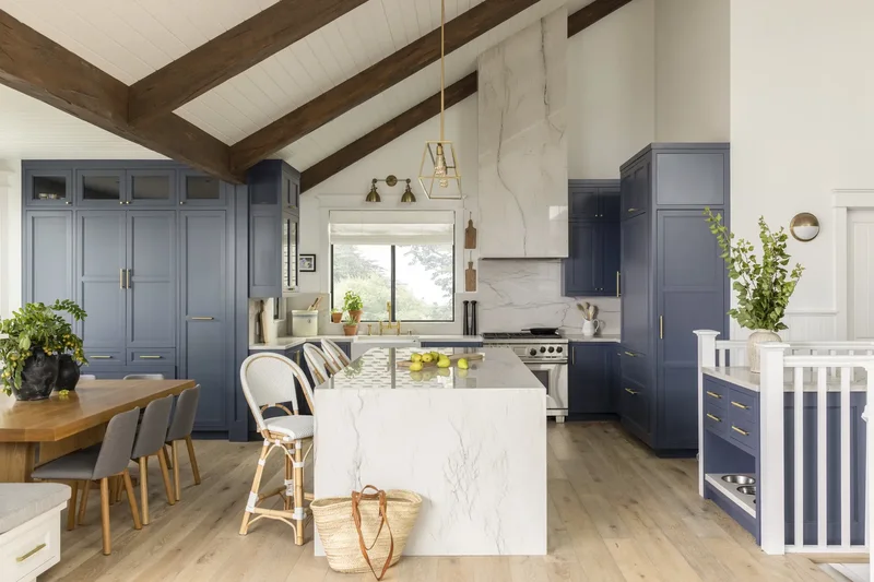 16 Coastal Kitchen Designs That Channel Nancy Meyers Vibes 1 Mixed Wood Tones