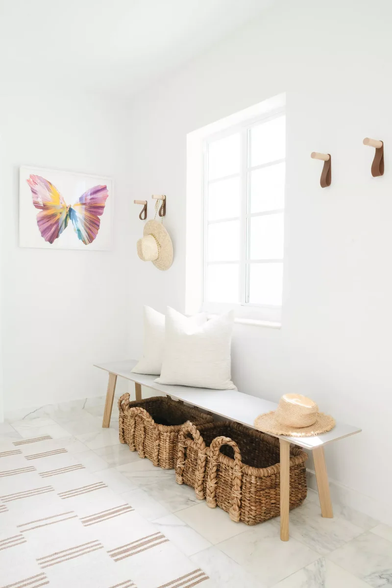 28 Beautiful Entryway Bench Ideas That Welcome Your Guests 26 Modern Bench With Storage Baskets