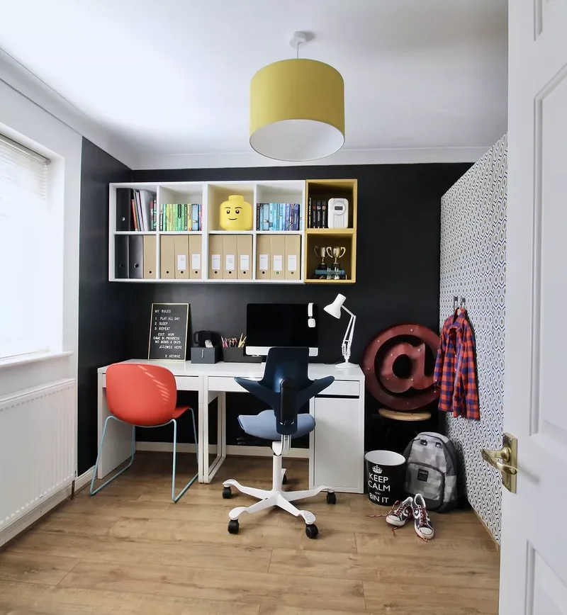 30 Home Office Shelving Solutions for Your Workspace 5 Mount a Cabinet Above the Desk