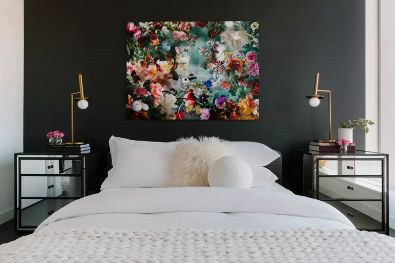 66 Creative Ways to Decorate Above Your Bed Beautifully 40 Multicolored Artwork
