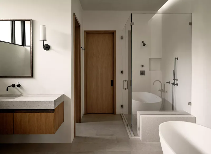 30 Designer Tips for Creating a Japandi Bathroom Retreat 7 Natural Wood Doors