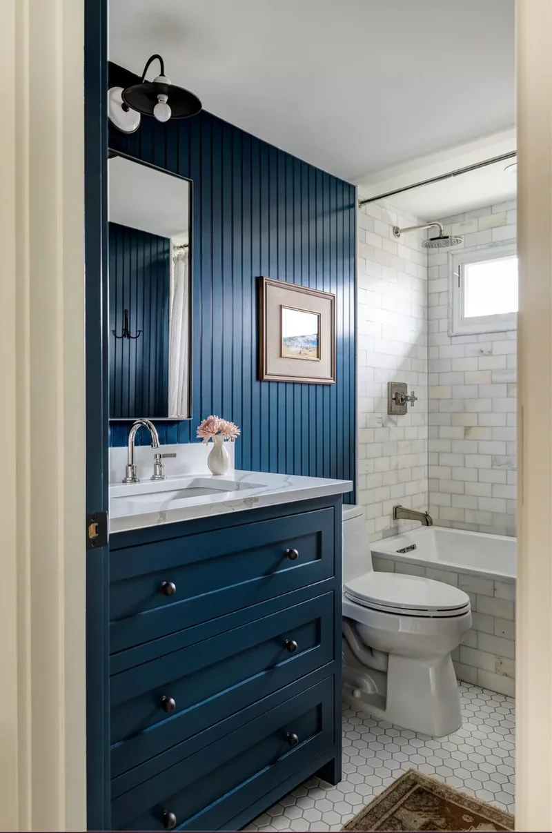 39 Shiplap Bathroom Designs From Farmhouse to Modern Style 35 Navy Shiplap Bathroom