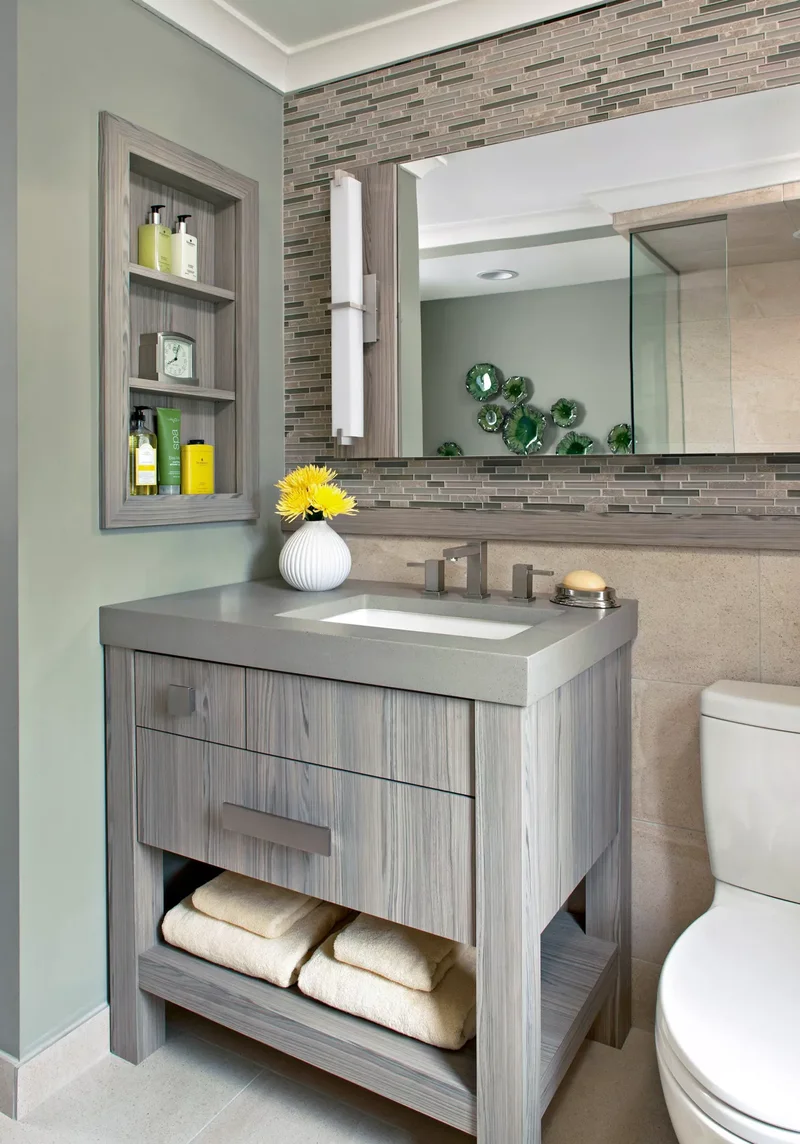 21 Beautiful Bathroom Backsplash Designs for Any Decor 16 Neutral Bathroom Sink Backsplash