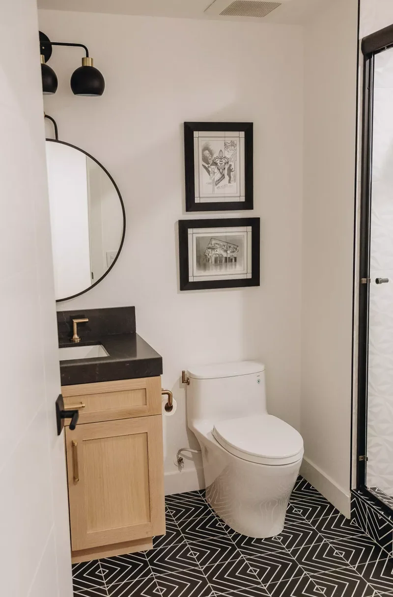 30 Neutral Bathroom Designs That Feel Timeless & Serene 9 Neutral Bathroom With Black Trim