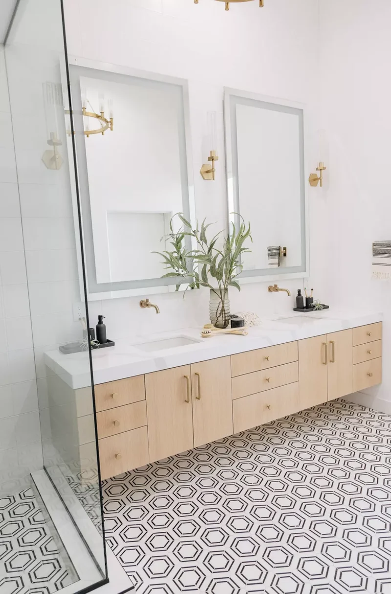 30 Neutral Bathroom Designs That Feel Timeless & Serene 18 Neutral Bathroom With Fun Flooring