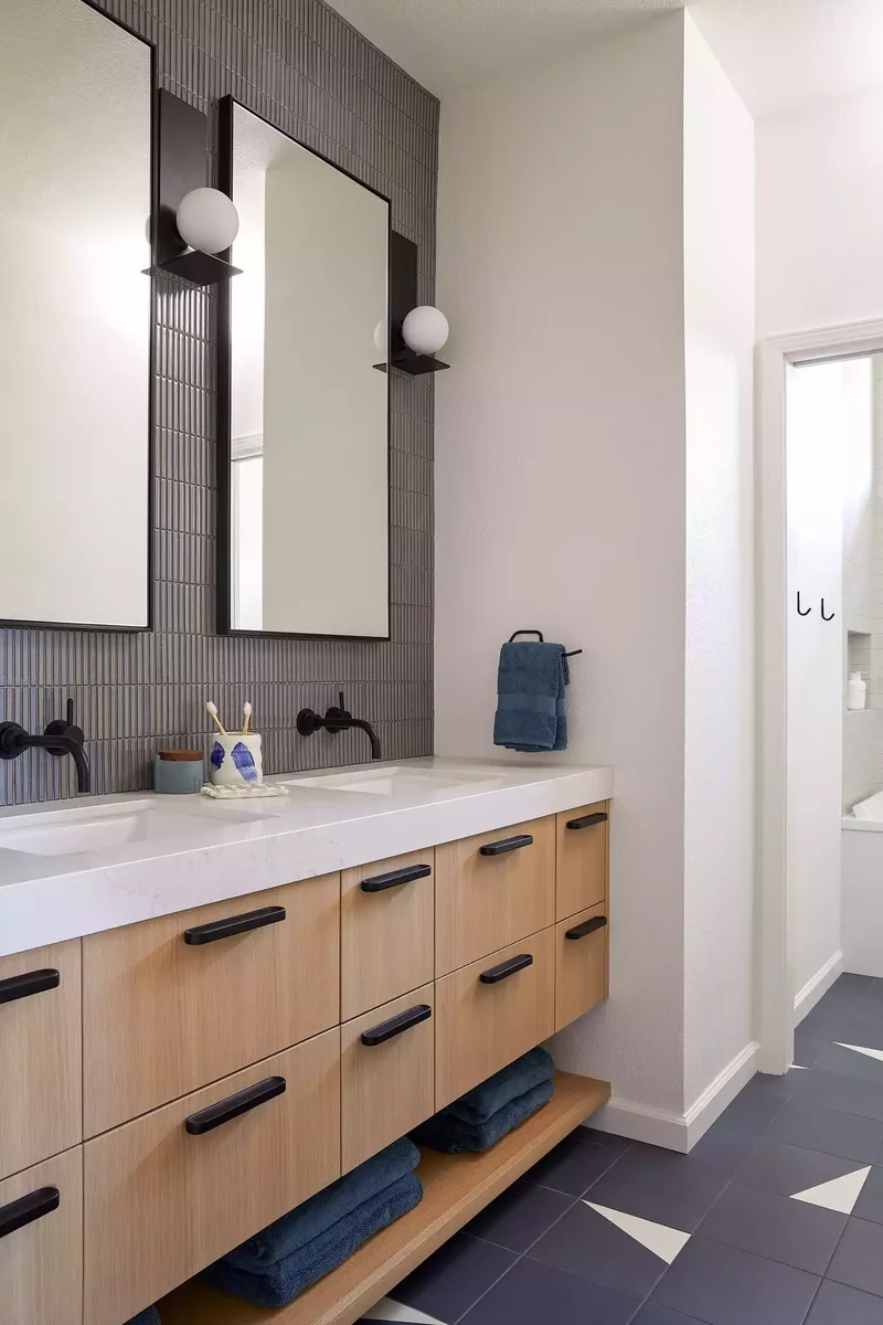 30 Neutral Bathroom Designs That Feel Timeless & Serene 21 Neutral Bathroom With Gray Tile Wall