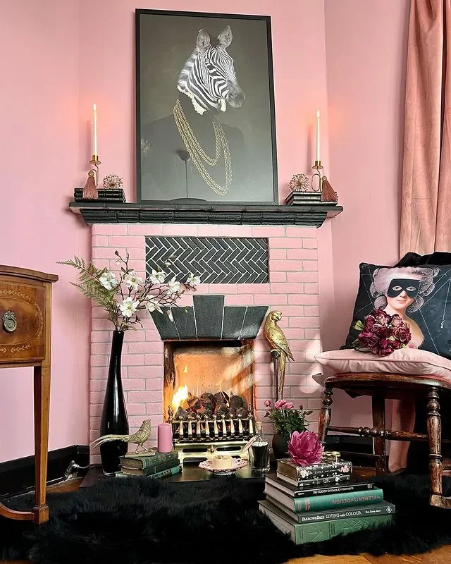 36 Beautiful Painted Fireplace Ideas for Your Home 19 Opt for a Pink and Black Painted Fireplace