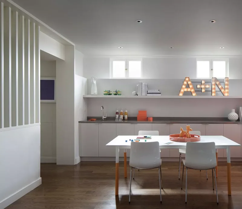 16 Basement Office Ideas to Boost Your Productivity 6 Opt for a Table Instead of a Desk