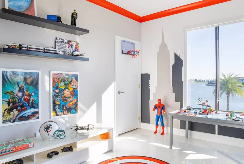 22 Bold and Playful Paint Ideas for Your Kids' Bedroom 5 Paint Trim Neon Orange