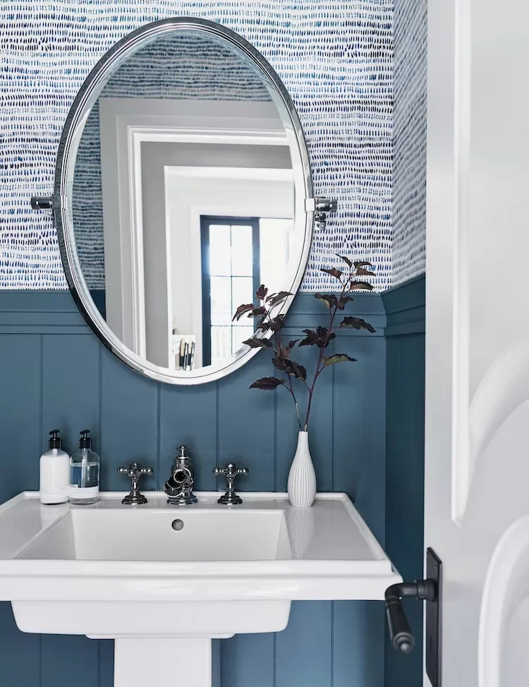 43 Beautiful Powder Room Ideas to Transform Your Half Bath 1 Paint Wainscoting Blue