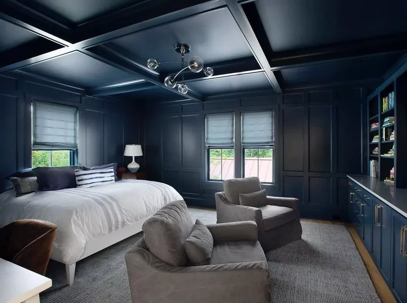 25 Navy Blue Bedroom Designs That Transcend Nautical Style 17 Paint Your Ceilings and Walls to Match