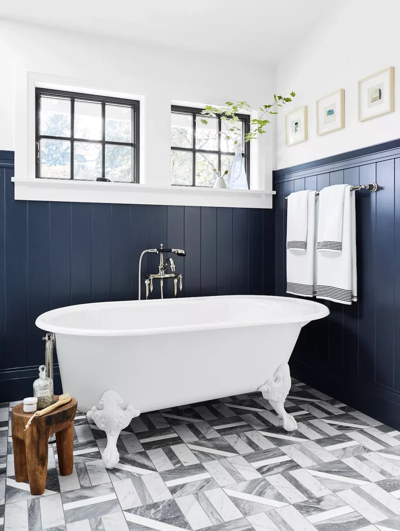 34 Beautiful Blue Bathroom Ideas for Any Style to Refresh 6 Paint the Wainscoting