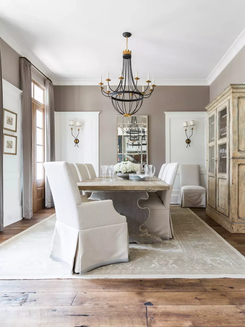 32 Modern Farmhouse Dining Room Ideas for Rustic Warmth 10 Paint the Walls Taupe