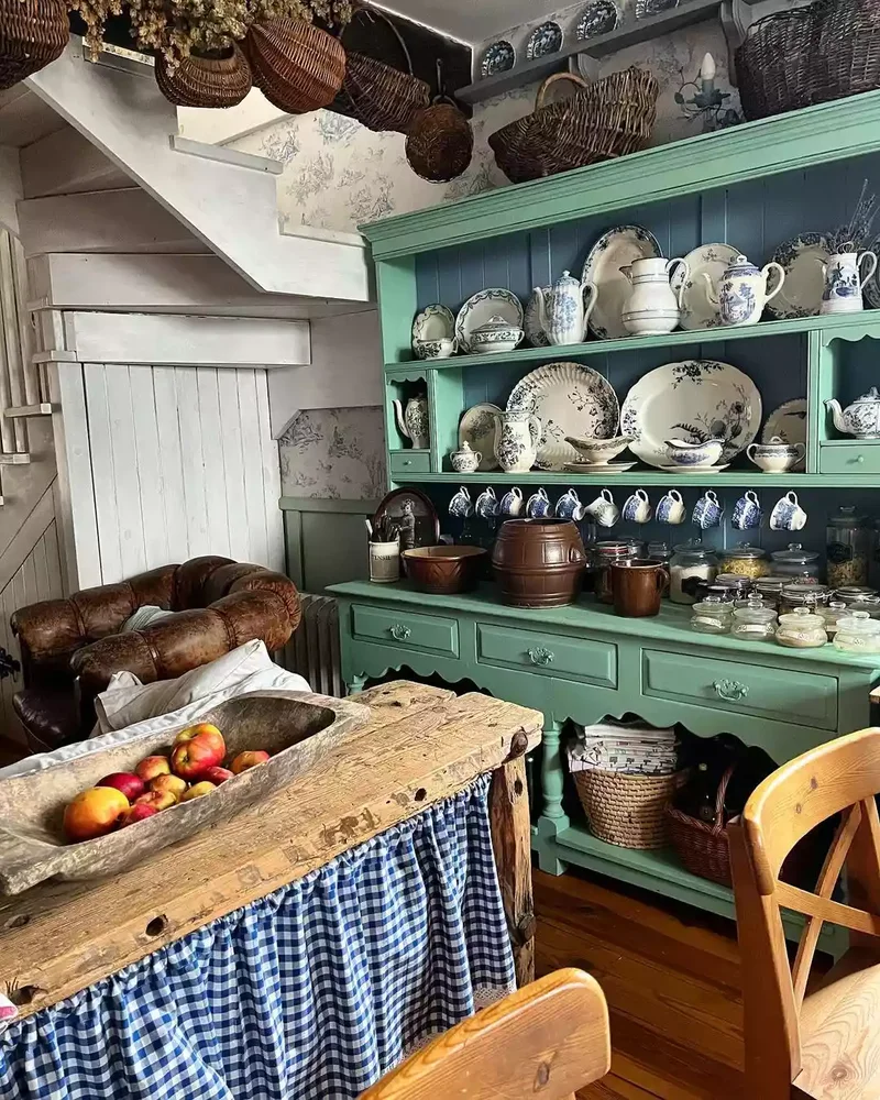 32 Country Kitchen Designs for a Cozy Cooking Retreat 14 Painted Hutch