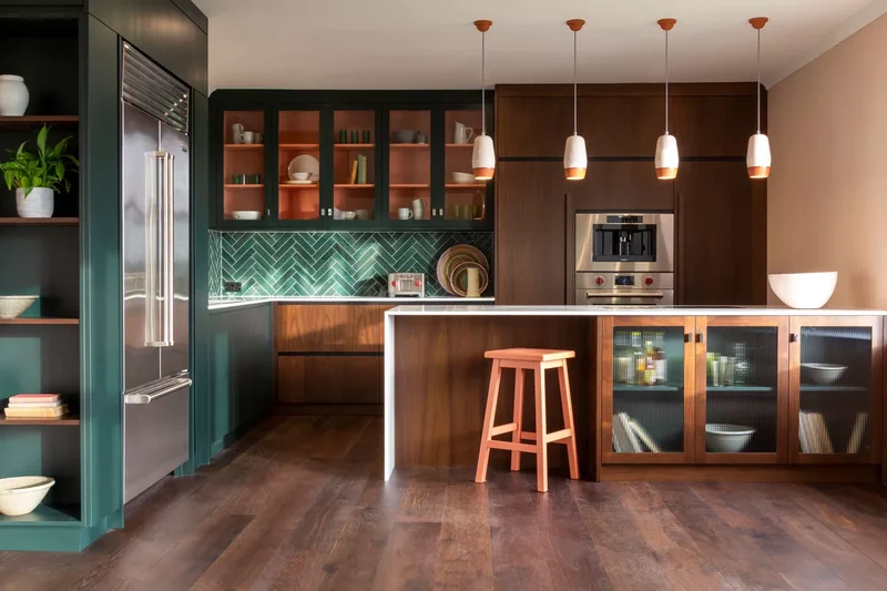 39 Green Kitchen Design Ideas That Never Go Out of Style 18 Pair Dark Green and Wood