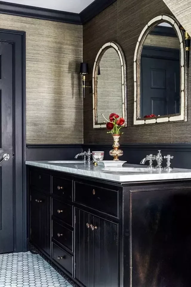 50 Moody Dark Bathroom Ideas for a Dramatic Transformation 1 Pair Navy and Gold