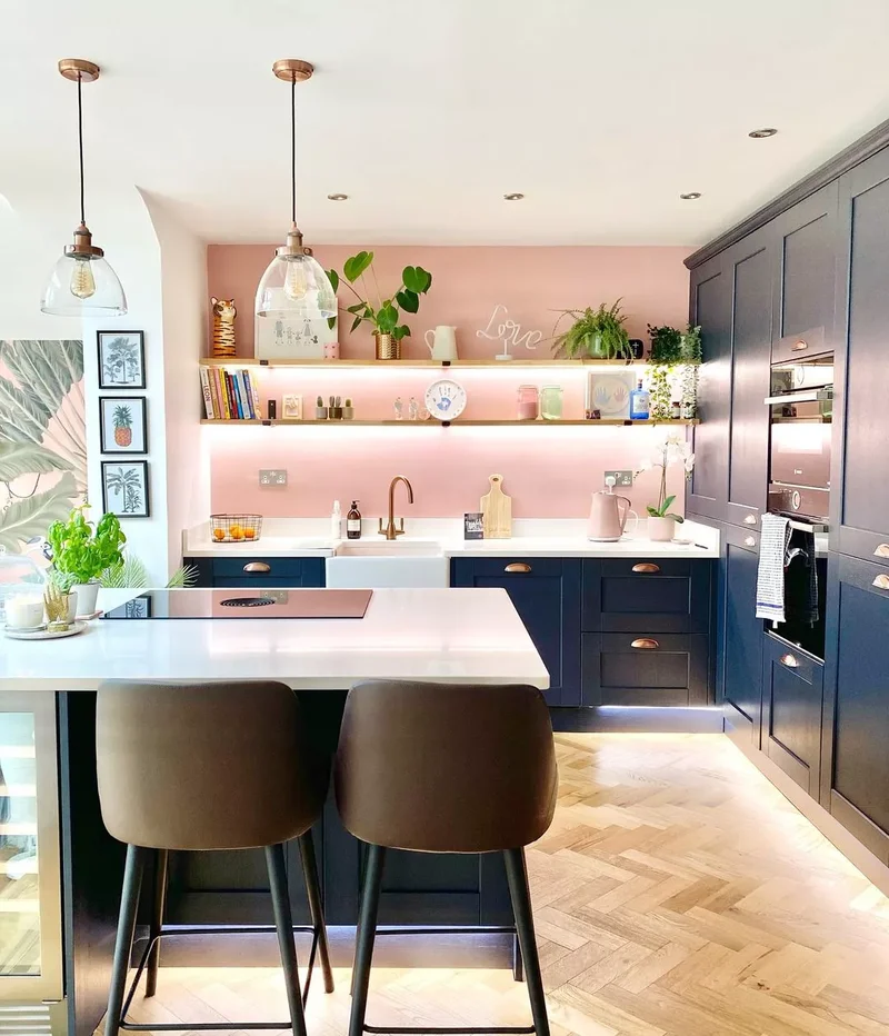30 Pink Kitchen Designs Showing Pink as the Ideal Neutral 1 Pair Pink With Deep Blues