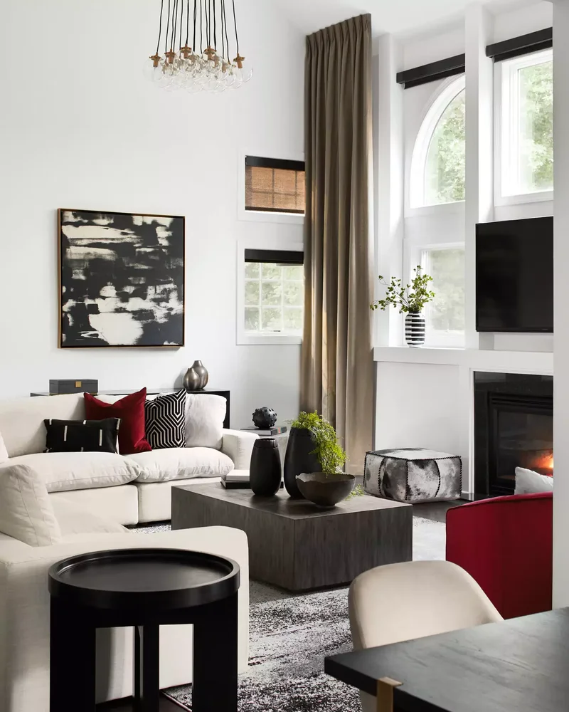 30 Black-and-White Living Room Ideas That Look Stunning 9 Pair With Red