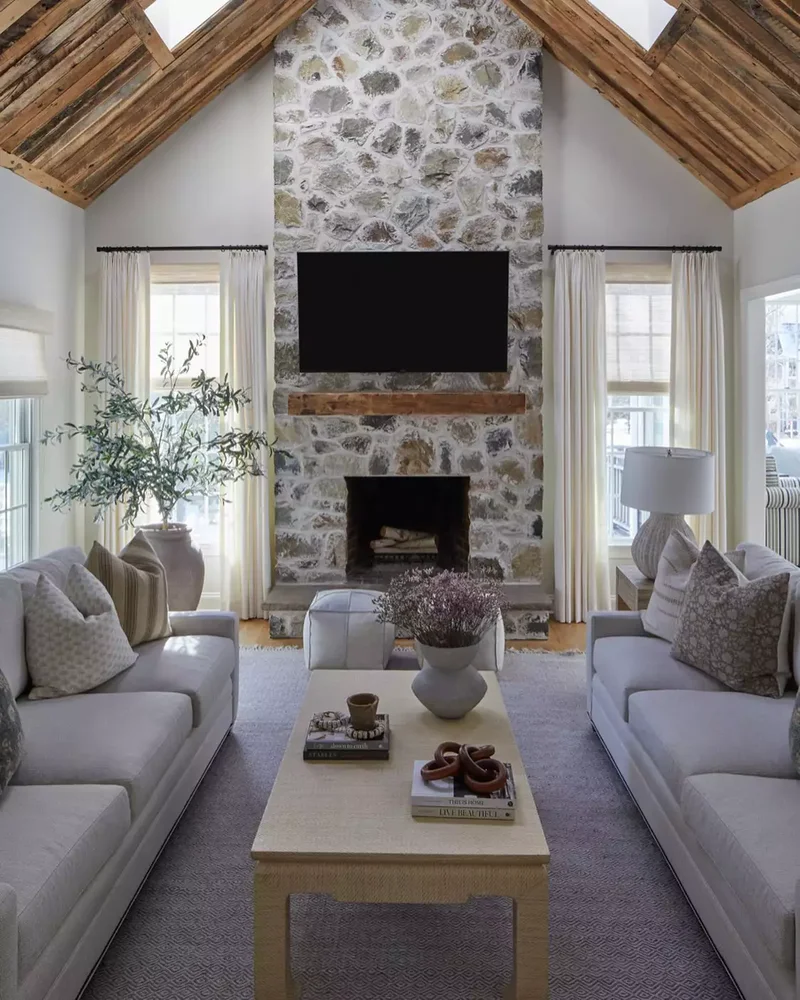 20 Stunning Wood Ceiling Design Ideas for Every Room 18 Pair Wood With Stone