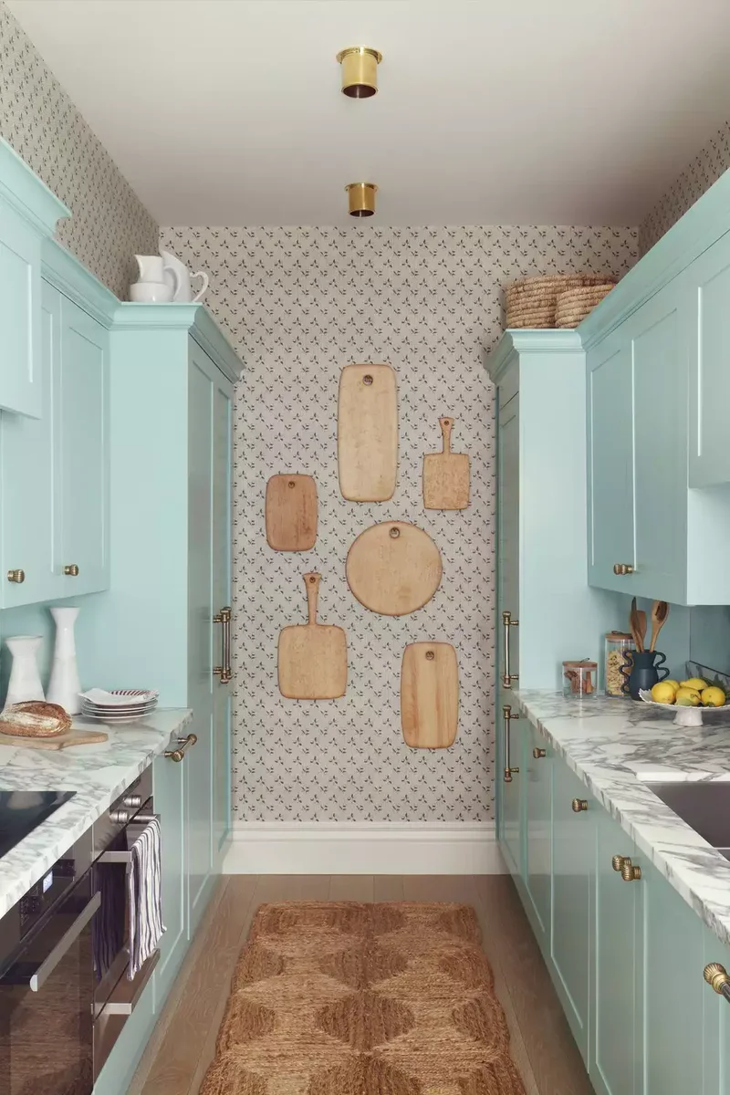 Pale Aqua Galley Kitchen